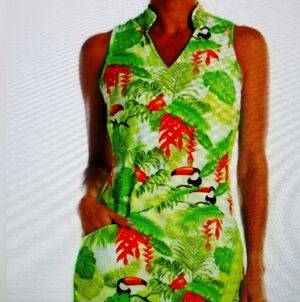 192B.  Tzu Tzu Tropical Toucan Print Dress with Shorts - Size Large